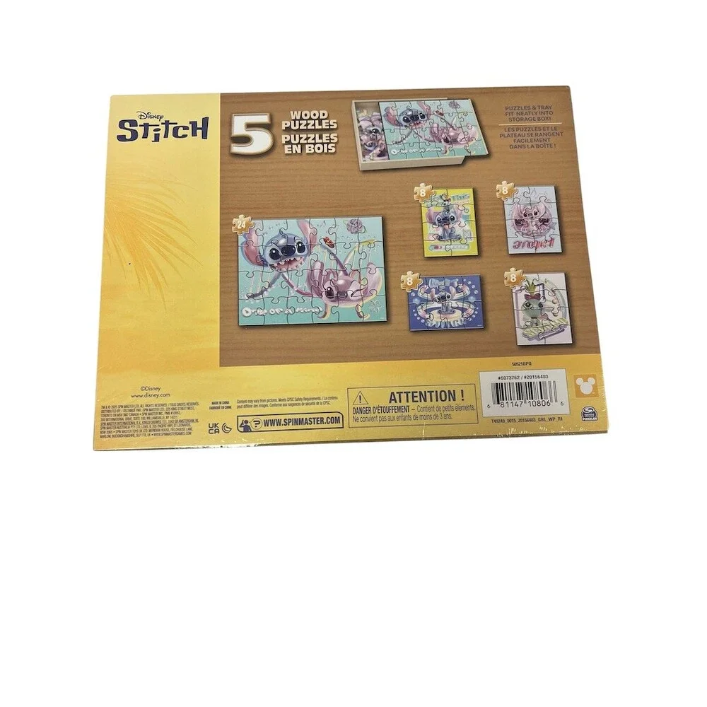 Disney Stitch Wooden Puzzle Set 5-Pack w/ Storage Box & Tray Ages 4+
